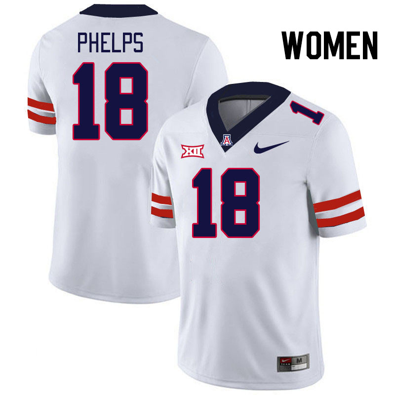 Women #18 Brandon Phelps Arizona Wildcats Big 12 Conference College Football Jerseys Stitched-White
